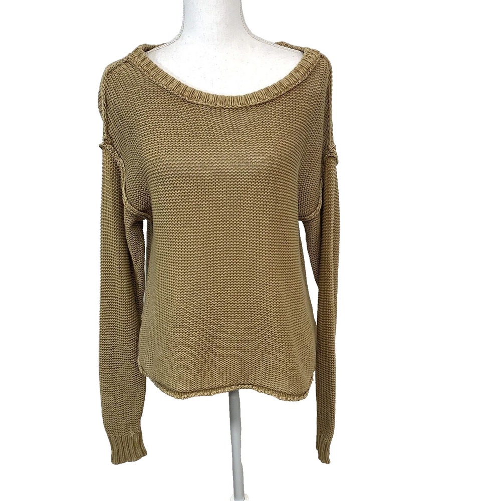 American Eagle Shaker Knit 100%‎ Cotton Pullover Sweater Women XS Tan Boho